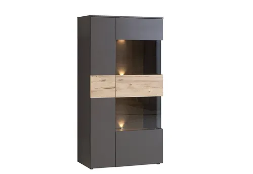 Newroom Vitrine Grau und Planked Eiche 90 cm Vitrine Grau und Planked Eiche Modern Vitrinenschrank Glasvitrine