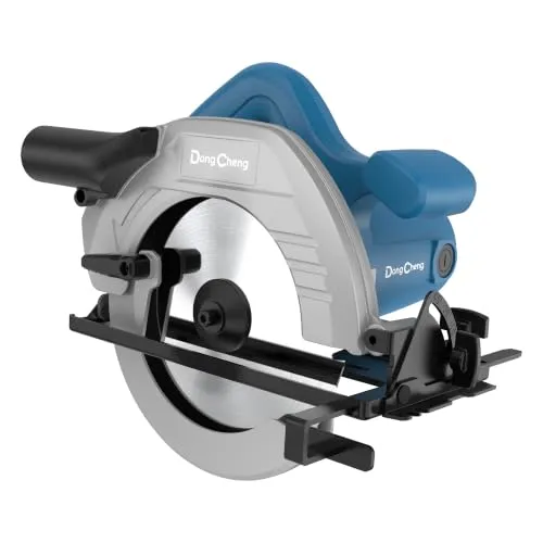 Dong Cheng 1500W Handkreissäge Set Ø185mm, Schnitttiefe 64 mm | 0–45° | Schutzisolierung | inkl. 3 Sägeblätter (24Z & 40Z) | 5300 U/min | Parallelanschlag, Absaugadapter für Holzschnitte, Möbelbau