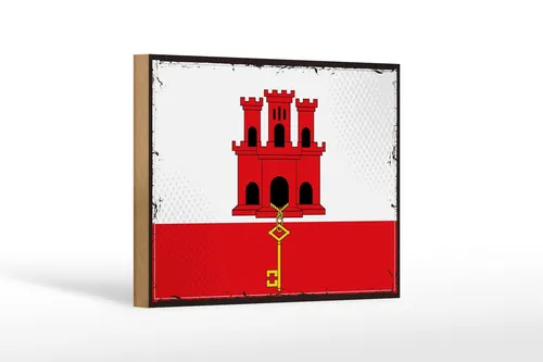 Holzschild Flagge Gibraltars 18x12 cm Retro Flag Gibraltar Deko Schild