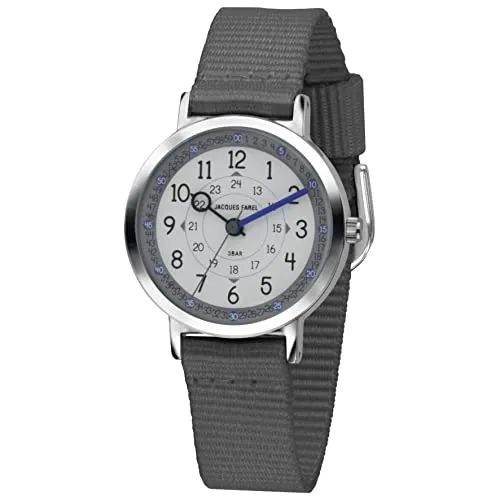 JACQUES FAREL Happy Learning Kinder-Armbanduhr - Armbanduhren für Jungen mit 3-Farben-System zum Uhrzeit lernen; robustes Textilband und wasserdicht bis 3 bar - die perfekte Lernhilfe und Geschenkidee.