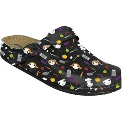 AWC Damen Berufsclogs mit Kitchenmuster 39-39 - Bequeme Damen Berufsclogs mit einzigartigem Muster von AWC. Ideal für den Einsatz in der Küche, mit rutschhemmender Sohle und verstellbarem Fersenriemen für optimalen Komfort.