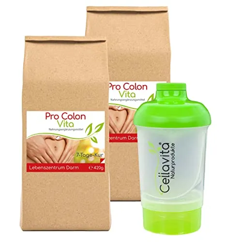 Cellavita Pro Colon Vita – 2-Wochen Kur - Präparate zur Entgiftung & Detox-Kur | Hochdosierte, vegane Inhaltsstoffe wie Flohsamenschalen und Erbsenprotein für ein gesundes Darmzentrum. Inklusive praktischem Shaker!