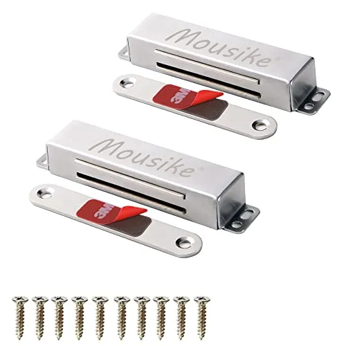 Mousike Magnetischer Türverschluss Heavy Duty 40KG Edelstahl-Türmagnete mit starkem Magnet für Küchenschrank Kleiderschrank Schrank Schranktürverschluss (Silber 2er Pack)