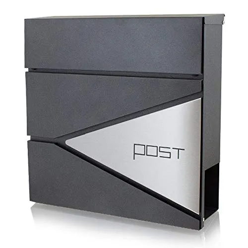 BITUXX® Design Briefkasten mit Edelstahlblende - Wandbriefkasten in Anthrazit mit integriertem Zeitungsfach, pulverbeschichtet und inklusive 2 Schlüsseln für optimale Sicherheit.