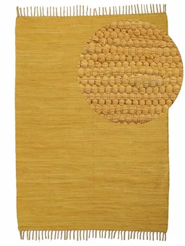 carpetfine Flickenteppich Kelim Chindi Uni Gelb 160x230 cm - Teppich in 160x230 cm, handgewebt aus 100% Baumwolle, ideal für Fußbodenheizung und schafft eine gemütliche Boho-Atmosphäre.