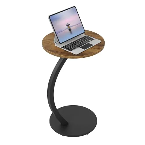 WOLTU Beistelltisch C Form, Couchtisch rund, Sofatisch Kaffeetisch, Kleiner Tisch für Couch Sofa Bett, mit Metallgestell MDF-Tischplatte, industriell, φ 40 x H 65 cm, Vintage-Holzoptik, BTS21hov