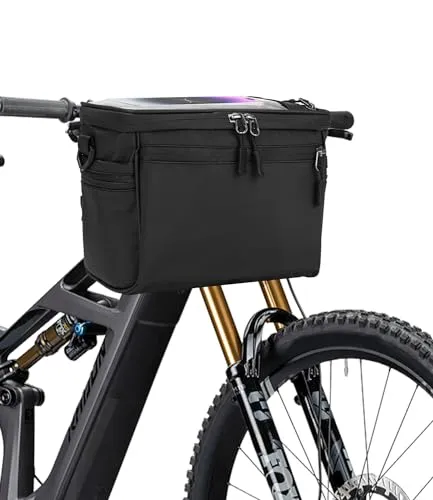 Huifoo Fahrradlenkertasche, Wasserdicht, Lenkertasche mit Lenkeradapter, Touchscreen, Abnehmbarer Schultergurt, Für Fahrrad und Elektrofahrräder, Schwarz, Groß, Polyester, Lenkermontage, CBB01