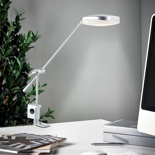 MeLiTec LED Schreibtischleuchte T126 – Chrom-Matt, Verstellbar & Energieeffizient - Schreibtischlampen mit elegantem, schlankem Design und energieeffizienter LED-Technologie für warmweißes Licht, ideal für individuelles Arbeiten.