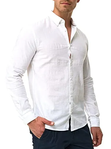 Indicode Langarmhemd Brayden für Herren - Elegantes Herrenhemd mit Button-Down-Kragen aus hochwertigem Leinen-Baumwoll-Mix. Ideal für warme Tage und vielseitige Anlässe, bietet es Tragekomfort und eine moderne Passform.