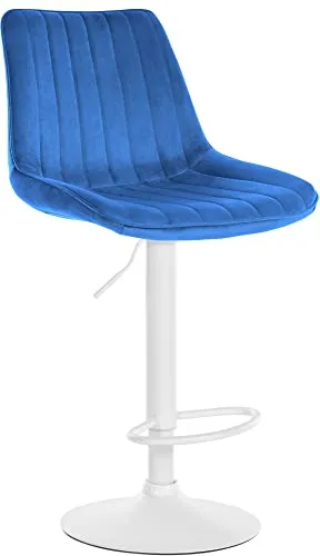 CLP Barhocker Toni Samt - Höhenverstellbarer Thekenhocker in Blau - Stylischer Barhocker mit bequem gepolstertem Samtbezug, stufenlos höhenverstellbar und um 360° drehbar. Ideal für jede Einrichtung, robustes Metallgestell in Weiß.