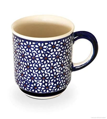 Bunzlauer keramik Becher 250ml – Handbemalte Kaffeetasse mit rundem Henkel, Ø 8 cm, H 9 cm, klassische traditionelle Form (Dekor 120)