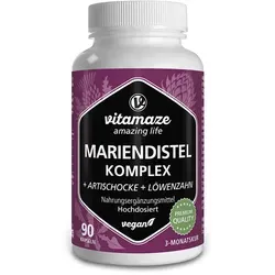 Mariendistel Komplex Artischocke+Löwenzahn veg.Kps - Arzneimittel mit 250 mg Mariendistel-Extrakt, 200 mg Artischocken- und 75 mg Löwenzahn-Extrakt, unterstützt die Leberfunktion und bietet zahlreiche gesundheitsfördernde Eigenschaften.