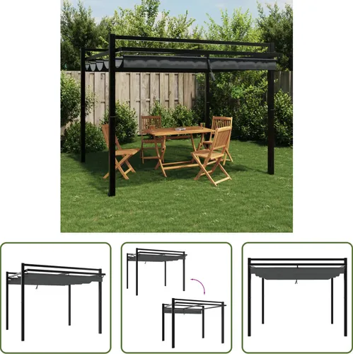Gartenpavillon Anthrazit 3x3 m mit Ausziehbarem Dach