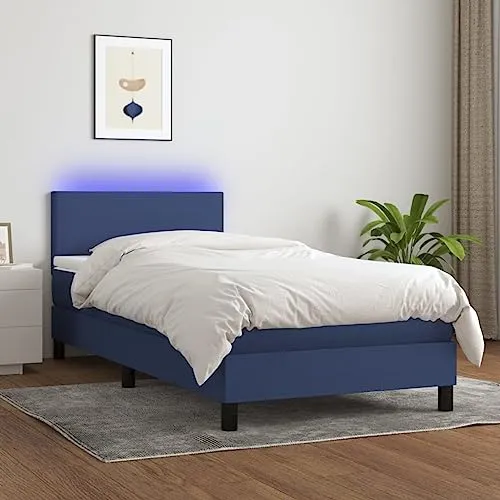 vidaXL Boxspringbett mit Matratze und LED-Beleuchtung 100x200cm - Elegantes Einzelbett mit atmungsaktivem Stoff und höhenverstellbarem Kopfteil für optimalen Komfort. Die integrierte Taschenfederkernmatratze sorgt für erholsamen Schlaf und der bunte LED-Streifen setzt Akzente im Schlafzimmer.