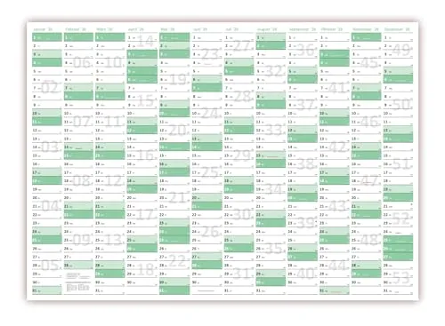 Green Wandkalender/Wandplaner 2026 gefaltet DIN A3 Format (297 x 420 mm) mit 12 Monaten