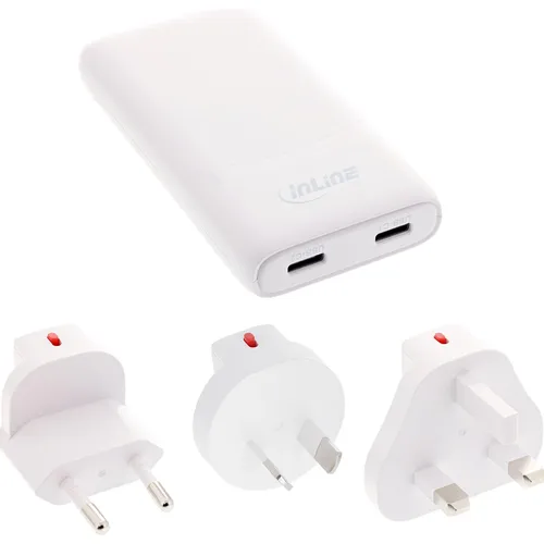 InLine USB Netzteil Ladegerät 65W - Dual USB-C, PD, flach, weiß - Ladegeräte für professionelle Geräte: 65W Leistung mit Power Delivery (PD) und flacher Bauform für enge Steckdosen. Ideal für gleichzeitiges Laden von Notebook und Smartphone.