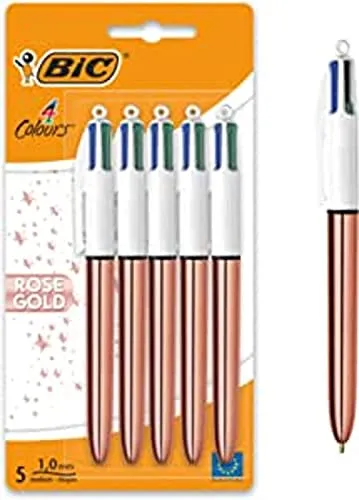 BIC 4 Farben Kugelschreiber Set 4 Colours Rose Gold, 5er Pack, Strichstärke 0,4 mm, Ideal für das Büro, das Home Office oder die Schule, 1 Stück (1er Pack)