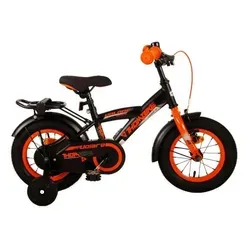 VOLARE Kinderfahrrad Thombike 12 Zoll, orange - Cooles Design für kleine Rennfahrer - Kinderfahrrad für Jungen mit abnehmbaren Stützrädern, stabiler Stahlrahmen und sicherem geschlossenen Kettenkasten. Ideal für Kinder von 2-4 Jahren, fördert das sichere Fahren und Gleichgewicht!