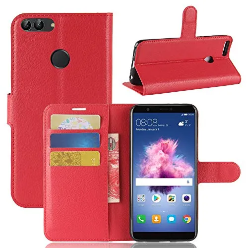betterfon Handyhülle Kompatibel mit Huawei P Smart | Premium Qualität TPU Klapphülle für P Smart mit Kartenfächern | Magnetverschluss Handyhülle | Rot