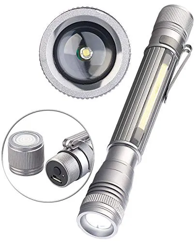 KryoLights Penlight: 2in1-Profi Akku-Pen-Light & Arbeitsleuchte mit COB-LEDs, USB, 110 lm (Taschenlampe klein, Taschenlampen USB, Wasserdichte Taschen)