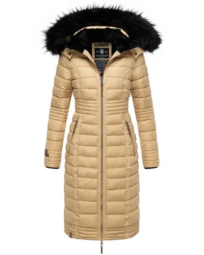 Navahoo Wintermantel Umay langer Damen Winter Steppmantel mit Kunstfellkapuze