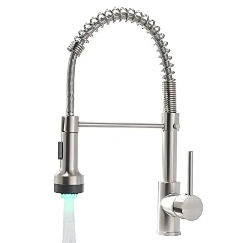 AIMADI LED Küchenarmatur ausziehbar, Wasserhahn Küche Hochdruck mit 2 Strahlarten, 360° schwenkbare Einhebel-Spültischarmatur mit Brause, G3/8, gebürstetes Nickel