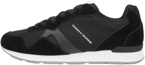 Tommy Hilfiger Herren Runner Icon Mix Low-Top Schuhe, Schwarz, 42 EU - Stilvolle Low-Top Sneakers von Tommy Hilfiger in Schwarz, ideal für den Alltag und modisch kombinierbar.