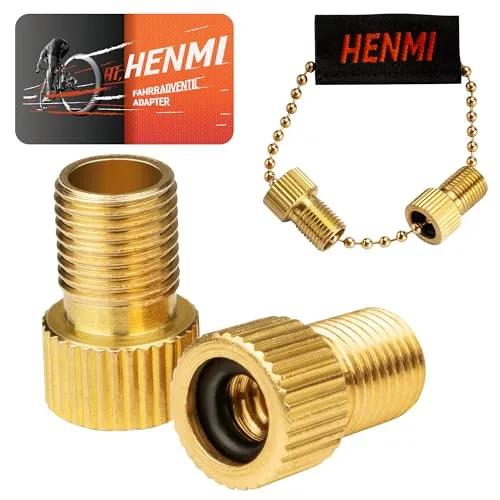 HENMI Fahrradventil Adapter mit Schlüsselanhänger, Französisches Ventil Adapter SV Sclaverand DV Dunlopventil auf Auto AV Autoventil, Adapter Französisches Ventil mit Dichtring