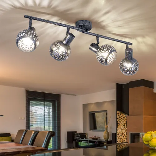 Stylische Deckenleuchte grau Spotleiste mit 4 Strahlern - Moderne Deckenlampe aus antik-grauem Metall mit schwenkbaren Spots für individuelle Lichtgestaltung. Ideal für ein stilvolles Ambiente in jedem Raum.