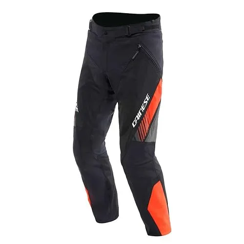 Dainese Drake 2 Air Textilhose - Wasserdicht und Atmungsaktiv - Schwarz/Neon-Rot - 44 - Motorradhose mit modularer Konstruktion, wasserdichter AbsøluteshellTM Membrane für besten Wetterschutz und atmungsaktives Mesh für optimale Belüftung.