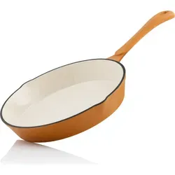 Mahlzeit Gusseisen Bratpfanne emailliert Ø 24 cm - Sunny Orange - Pfannen | Vielseitige Gusseisenpfanne mit zwei Ausgießern für einfaches Portionieren, ideal für alle Herdarten und perfekte Wärmeverteilung.