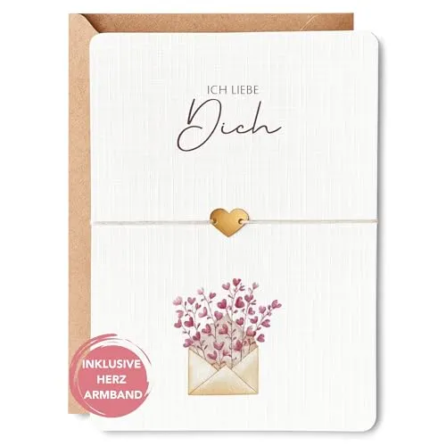 LeniSch Karte Ich liebe dich - mit Herz Armband I Geschenk zum Hochzeitstag Jahrestag oder als Geschenkkarte für Sie und Ihn inkl Umschlag DINA6