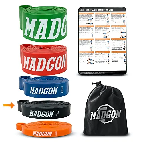 MADGON Resistance Bänder (als Einzelband in 5 Stärken oder im Set). Reißfeste & haltbare Trainingsbänder mit Beutel und PDF Guide. Widerstandsbänder für alle Muskelgruppen. Fitness Band Loop