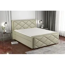 Boxspringbett SAXI 120 x 200 mit 2 Bettkästen, Bonell-Matratze und Topper. Farbe: Beige - Beige