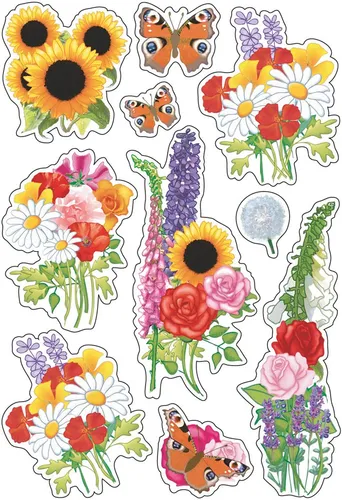HERMA 3369 Aufkleber Blumen klein groß - 30 Stück Pflanzen Sticker mit Sonnenblume und Schmetterling, ideal für kreative Dekoration und Bastelprojekte