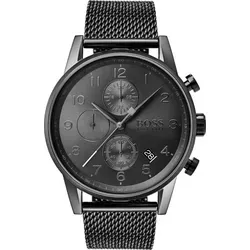 BOSS Chronograph Quarz Uhr Herren Graues Edelstahl Mesh Gliederarmband 1513674 Markenuhr