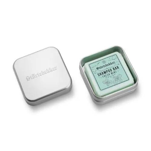 Störtebekker® Premium Festes Shampoo Fresh Mint & Seifendosen Set - Pflege-Shampoo + Seifendose Aluminium im Set für Haare, Kopfhaut & Bart - Handgefertigt in Seifenmanufaktur