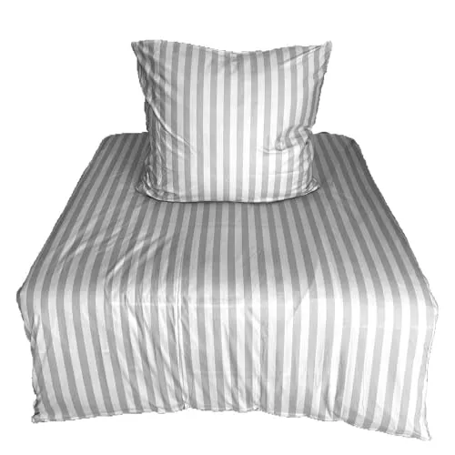 Hochwertige Flanell Bettwäsche Streifen Grau 2tlg.4tlg. Diverse Größen Set 2tlg, Bettgröße 155x220cm/ 80x80cm