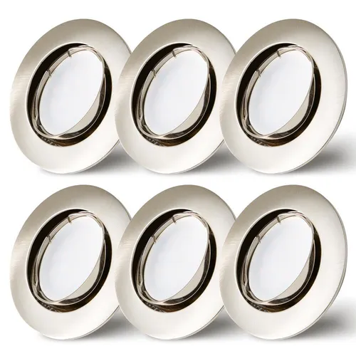 6er Set Einbaustrahler Eisen gebürstet Ø75mm Lochbohrung mit LED Modul 5 Watt 400 Lumen Warmweiß 2700K ultra flach 30mm schwenkbar