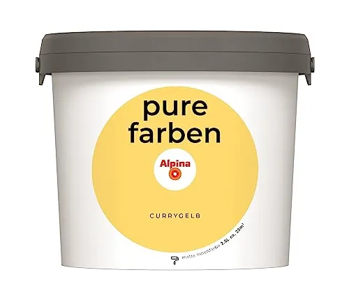 Alpina pure farben Wandfarbe – Currygelb - Farben: Strapazierfähige und atmungsaktive Innenfarbe, emissionsarm und ideal für ein gesundes Raumklima – 2,5 Liter für ca. 25 m².