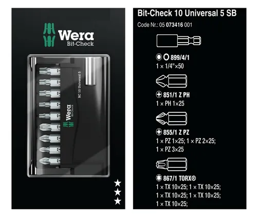 Wera Bit-Sortiment, Bit-Check 10 Universal 5 SB, 10-teilig Neu und OVP