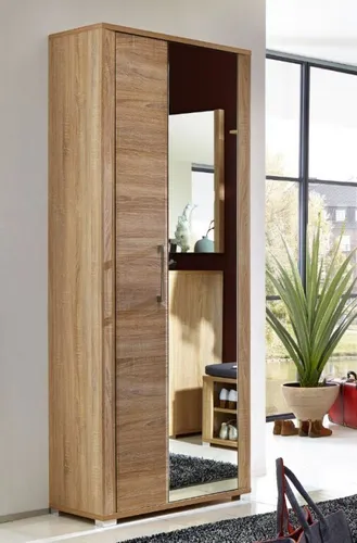 Garderobenschrank Go Flur Dielenschrank mit Spiegel - Moderner Garderobenschrank in Eiche Sonoma hell, mit praktischem Spiegel, ideal für Flur oder Diele. Maße: 74x40x200 cm, aus Holzspanwerkstoff, Lieferung per Spedition.