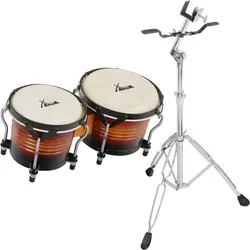 XDrum Bongos Pro Vintage Sunburst SET mit Ständer - Professionelle Percussion-Bongos mit Naturfellen, ideal für anspruchsvolle Musiker. Inklusive verchromtem Ständer und hochwertigem Stimmsystem für besten Klang.