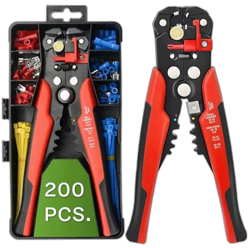 KRUMAD Crimpzange Kabelschuhe Set 200 Stück 0,5-6mm², Automatische Abisolierzange Set, Abisolierwerkzeug mit Crimpzange und Kabelschneider, Elektriker Werkzeug für Aderendhülsen & Kabelschuhe