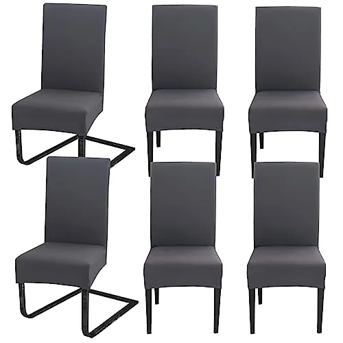 Hopelit Stuhlhussen 6er Set, Stuhlhussen Schwingstühle Abnehmbarer Waschbarer Spandex, Universale Stretch Stuhlbezug Hussen für Esszimmer, Hotel, Küche, Hochzeitsdeko, Dunkelgrau