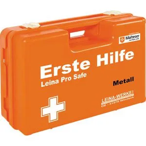 Leina Pro Safe Metall Erste-Hilfe-Koffer DIN 13157 - Erste Hilfe Koffer für Betriebe bis 50 Mitarbeiter, mit schlagfestem Gehäuse und bis zu 5 Jahren Haltbarkeit der Verbandsstoffe. Ideal für Metall-Branche, Schulen und Werkstätten.