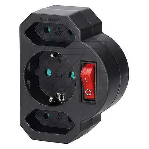 Kombi-Adapter 2+1 mit Schalter schwarz