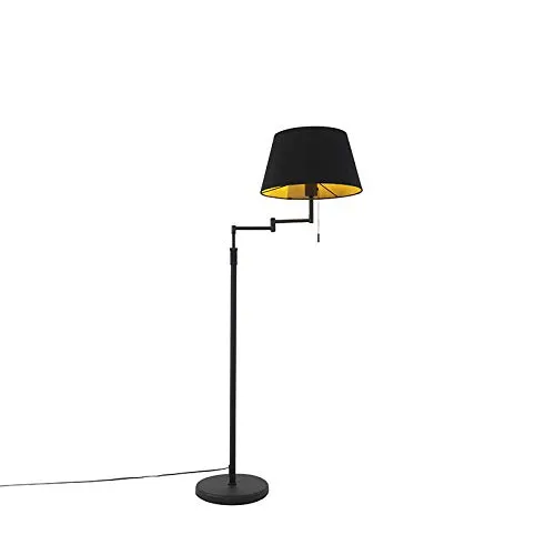 Qazqa Ladas I Moderne Stehlampe schwarz mit verstellbarem Arm - Standleuchte für Wohnzimmer und Schlafzimmer, dimmbar (Dimmer nicht enthalten) und LED geeignet, mit modernem Design und verstellbarem Arm für optimale Lichtlenkung.