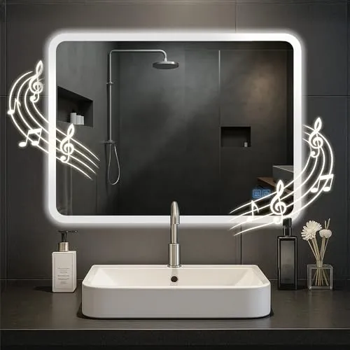 CLP Badspiegel Jericho mit Bluetooth 60x80 cm - Badspiegel mit integrierten Bluetooth-Lautsprechern und dimmbarer LED-Beleuchtung in drei Lichtfarben, ideal für Badezimmer und Ankleidezimmer.