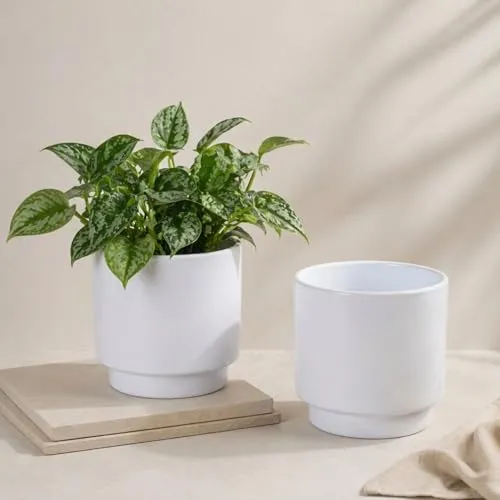 matches21 HOME & HOBBY Übertöpfe in Ø 10,5 cm, Weiße Blumentöpfe im 2er Set - Blumenübertöpfe aus Keramik für Innen